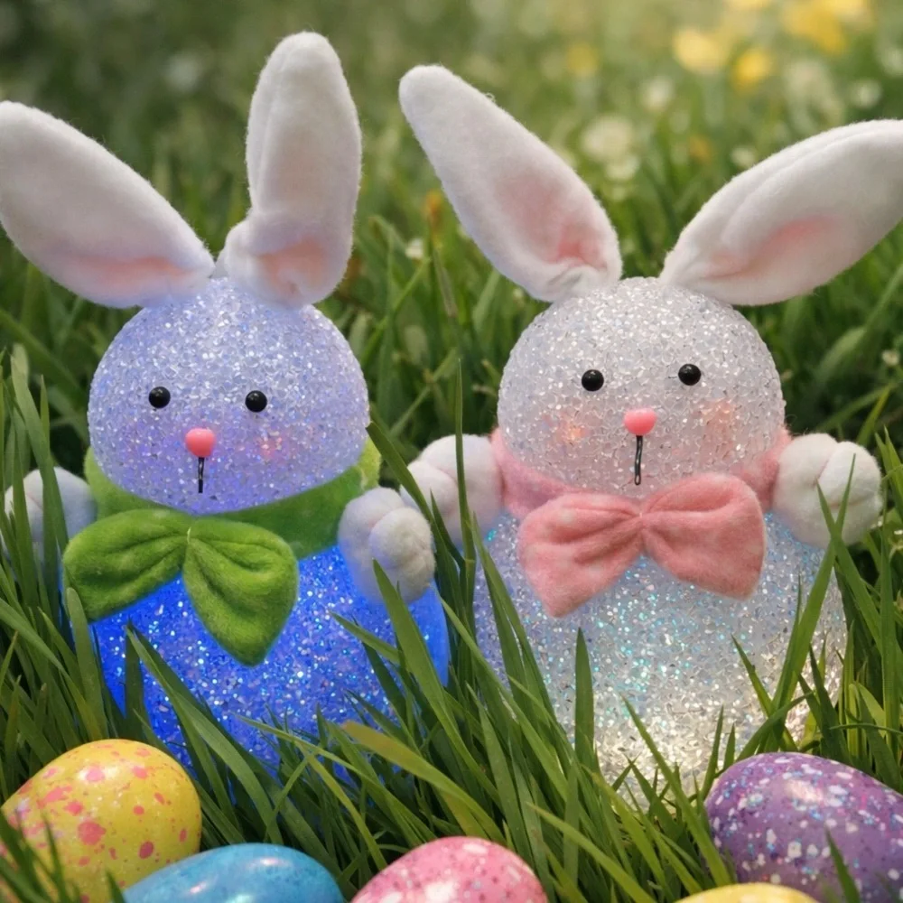 2 cute! Glittery Bunny Decor with LED Lights that change colors